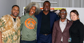 Afrikan Poetry Theatre Director Saiku Branch, Activist Erica Ford, Yusef Salaam, Councilmember Daneek Miller, and Sara Guerrero, MoMI