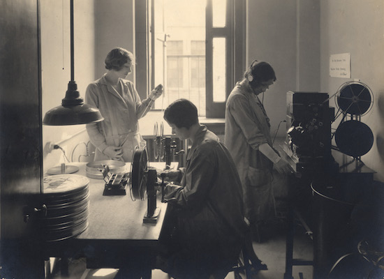 three women in an editing room at the Astoria Studio in the early 1930s.